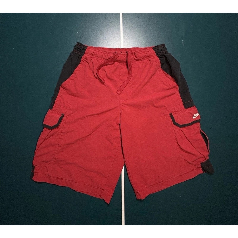 Vintage Nike Cargo Shorts Men's Medium Red Black Baggy Y2K Relaxed 11" Inseam‎